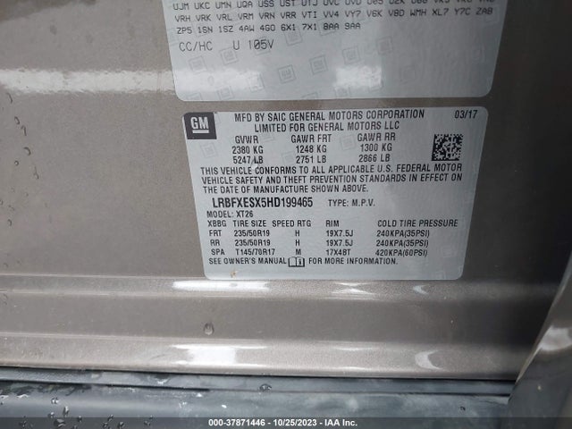 2017 BUICK ENVISION PREMIUM I VIN: LRBFXESX5HD199465