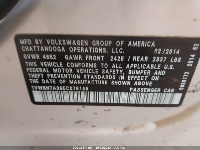 1VWBN7A39EC078145 Volkswagen Passat Tdi Se W/sunroof