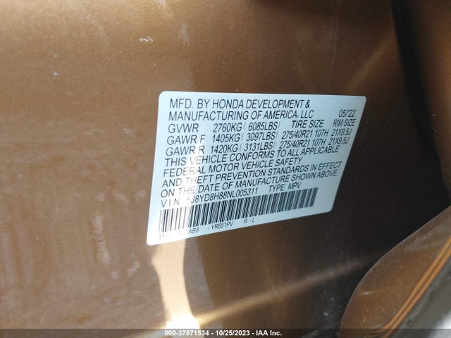 Acura Mdx Type S W/advance Package 2022 5J8YD8H88NL005311 Image 9