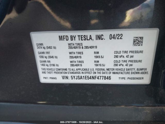 5YJSA1E54NF477846 Tesla Model S Dual Motor All-wheel Drive