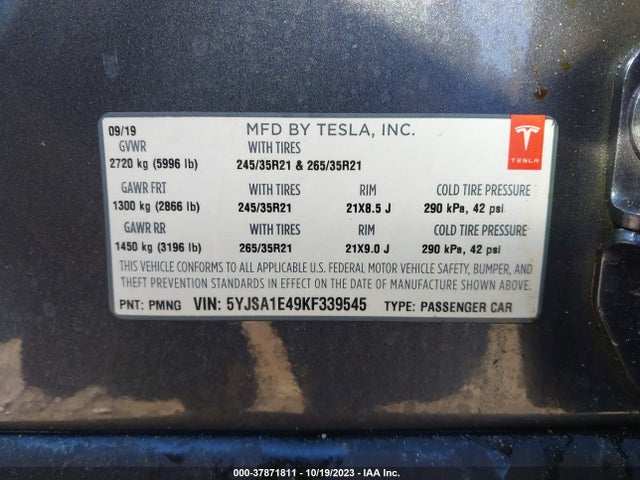 5YJSA1E49KF339545 Tesla Model S 100d/p100d/performance