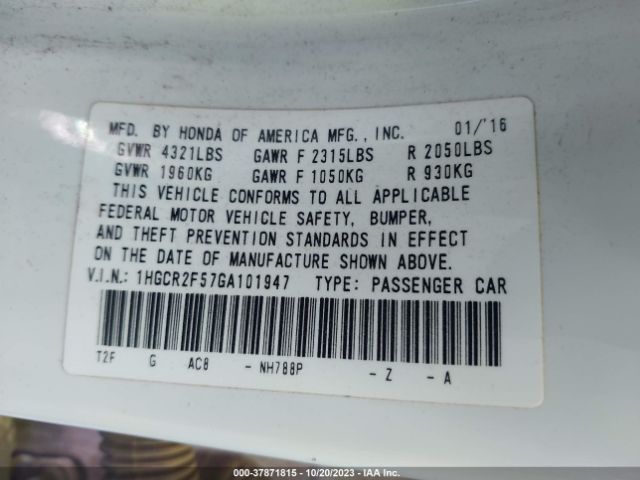 1HGCR2F57GA101947 Honda Accord Sedan Sport