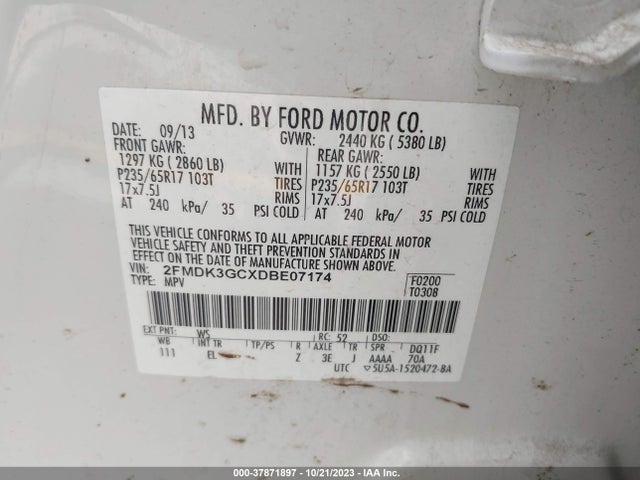 2013 FORD EDGE SE VIN: 2FMDK3GCXDBE07174