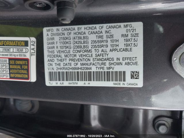 2HKRW2H99MH620844 Honda Cr-v Touring