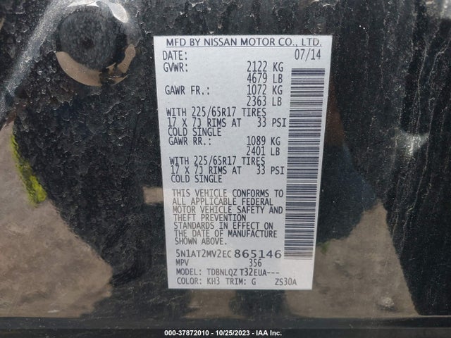 Nissan ROGUE SV 2014 5N1AT2MV2EC865146 Image 9