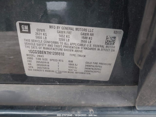 Chevrolet Colorado Wt 2017 1GCGSBEN7H1206818 Image 9