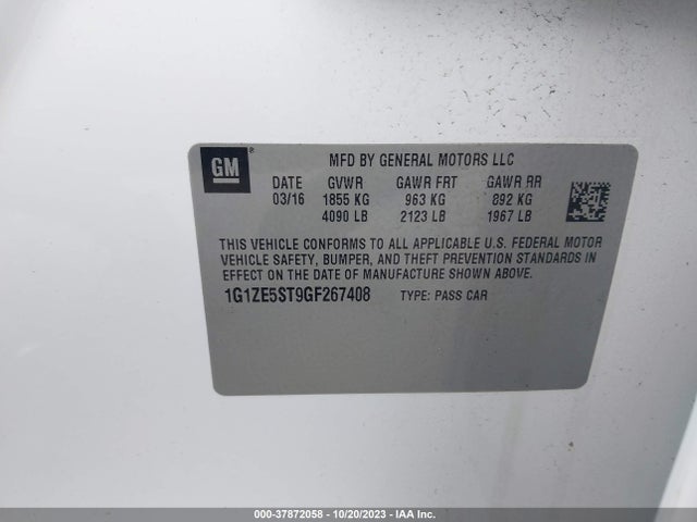 2016 CHEVROLET MALIBU LT VIN: 1G1ZE5ST9GF267408