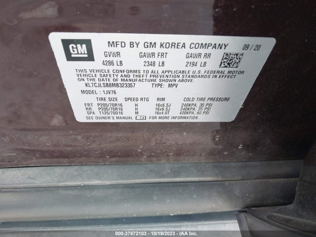 Chevrolet Trax Lt 2021 KL7CJLSB8MB323357 Image 9