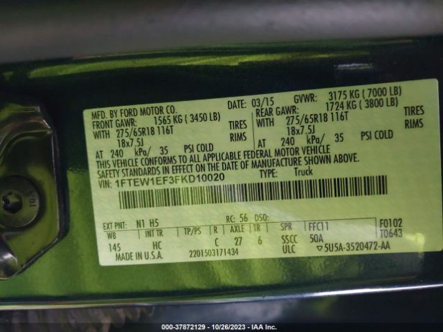 1FTEW1EF3FKD10020 Ford F-150 Lariat