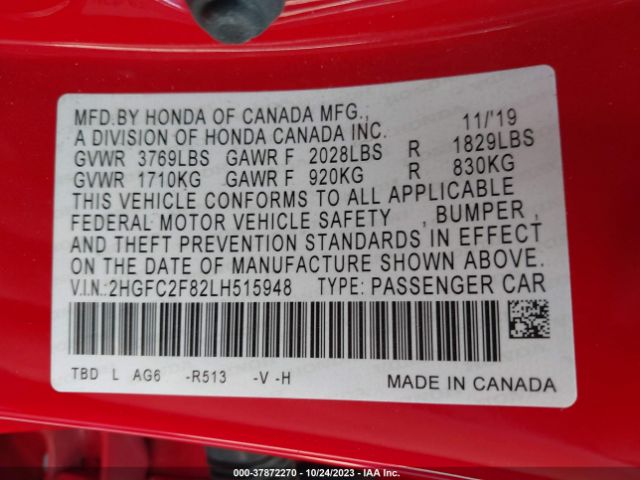 2HGFC2F82LH515948 Honda Civic Sedan Sport