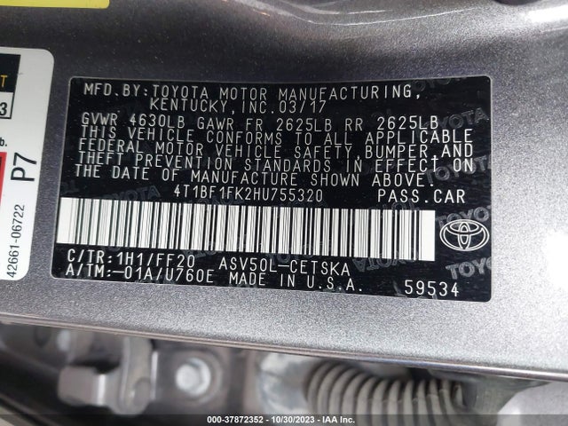 Toyota CAMRY SE 2017 4T1BF1FK2HU755320 Image 9