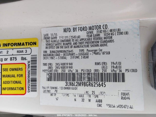 Lincoln Mkz Black Label 2016 3LN6L2M98GR625645 Image 9