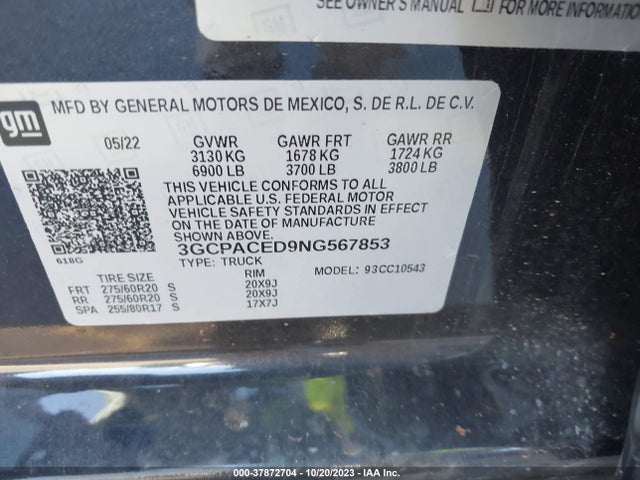 2022 CHEVROLET SILVERADO 1500 2WD SHORT BED LT VIN: 3GCPACED9NG567853