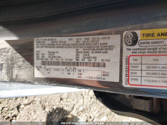 Ford FIESTA SE 2019 3FADP4BJ9KM109783 Image 9