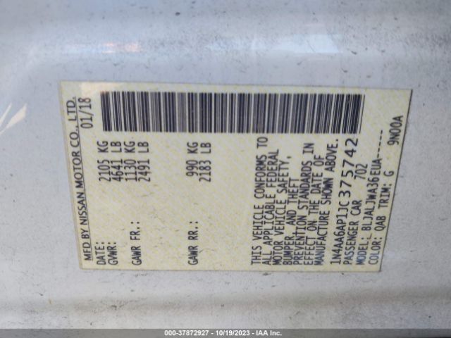 1N4AA6AP1JC375742 Nissan MAXIMA SV