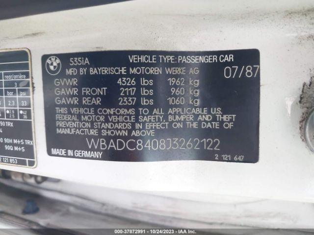 1988 BMW 535 WBADC8408J3262122 Photo 8