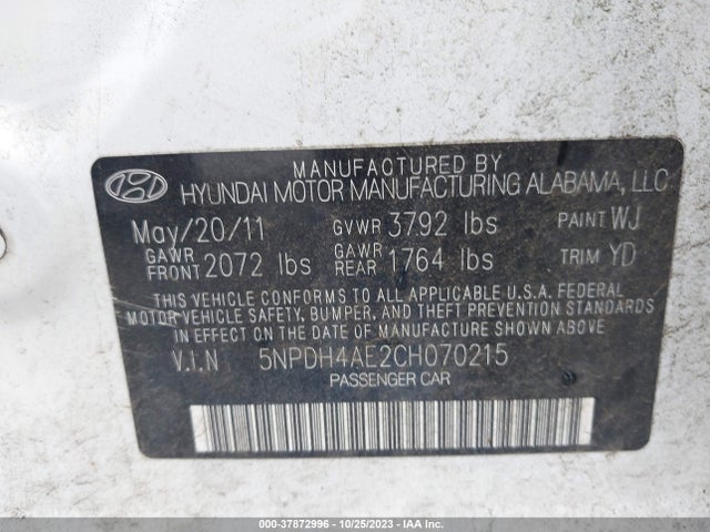2012 HYUNDAI ELANTRA GLS PZEV VIN: 5NPDH4AE2CH070215