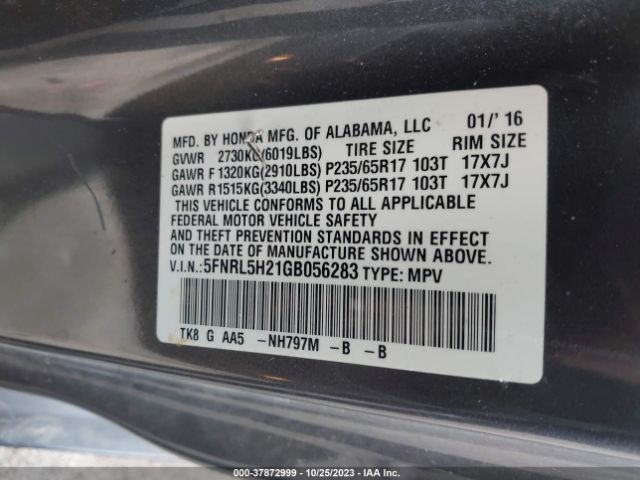 5FNRL5H21GB056283 Honda ODYSSEY LX