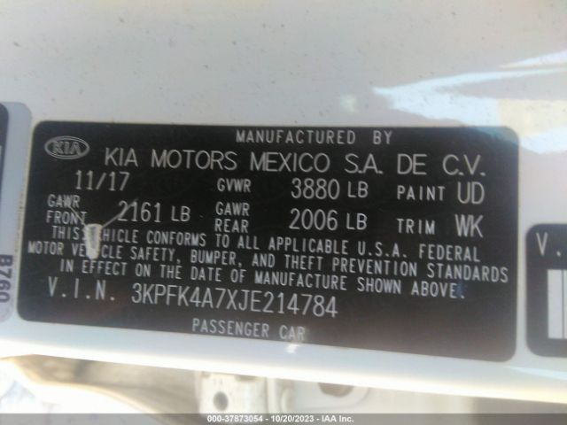 3KPFK4A7XJE214784 KIA FORTE LX