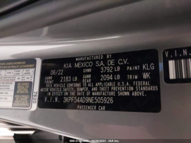 3KPF54AD9NE505926 KIA Forte Gt-line