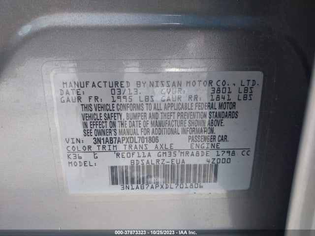 2013 NISSAN SENTRA SR VIN: 3N1AB7APXDL701806