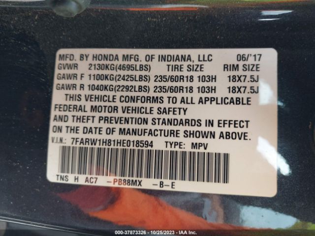7FARW1H81HE018594 Honda Cr-v Ex-l