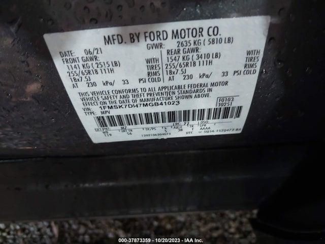 Ford EXPLORER XLT 2021 1FMSK7DH7MGB41023 Image 9