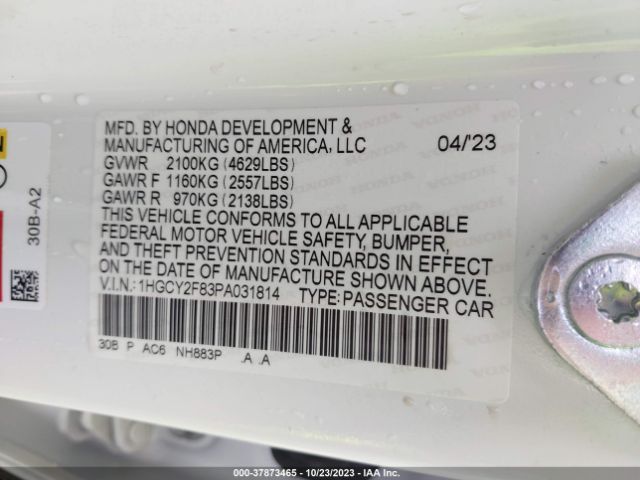1HGCY2F83PA031814 Honda Accord Hybrid Touring