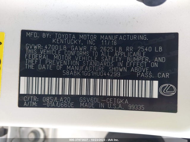 58ABK1GG1HU044299 Lexus Es Es 350