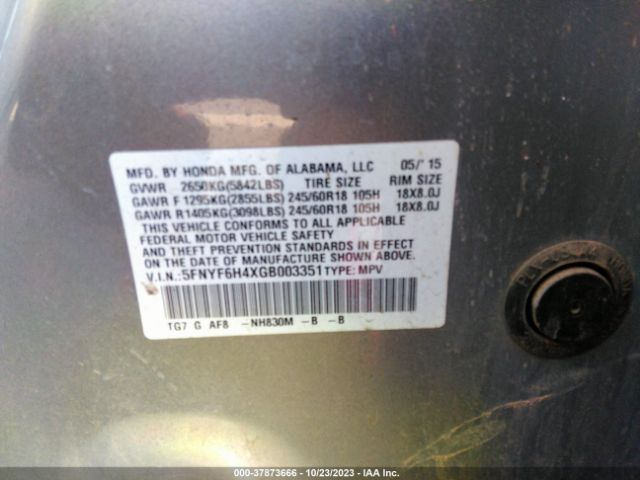 5FNYF6H4XGB003351 Honda Pilot Ex