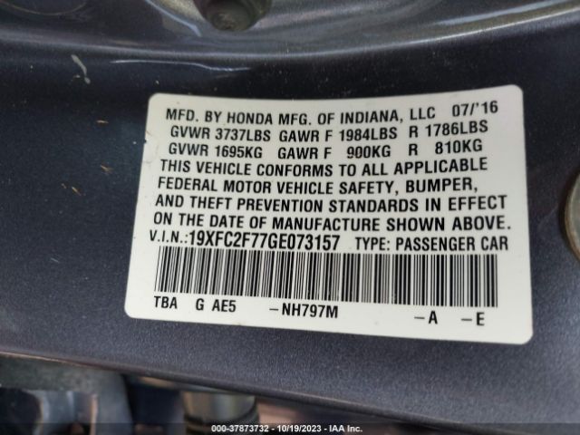 19XFC2F77GE073157 Honda Civic Sedan Ex