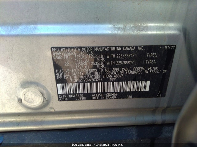 2022 TOYOTA RAV4 XLE VIN: 2T3P1RFV8NW263245