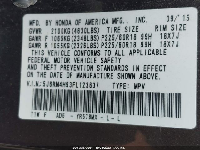 5J6RM4H93FL123637 Honda Cr-v Touring