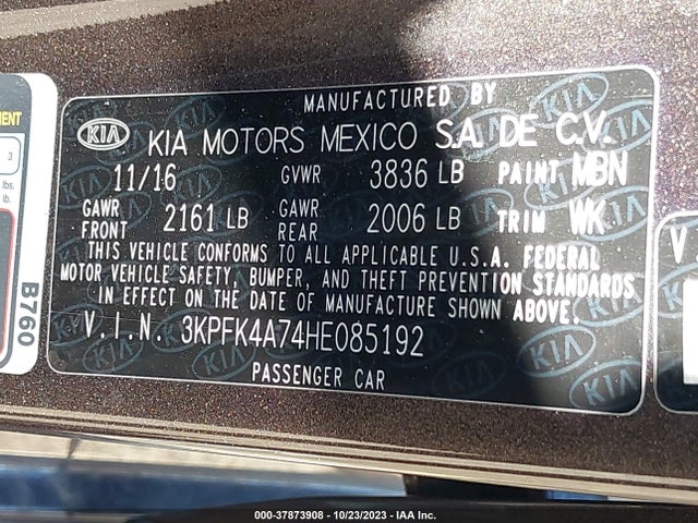 2017 KIA FORTE LX VIN: 3KPFK4A74HE085192