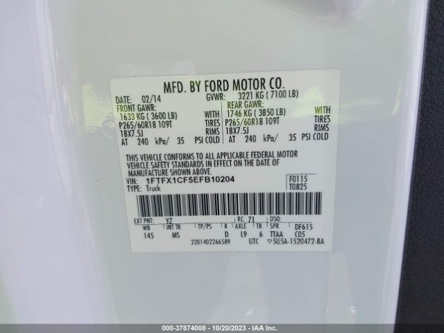1FTFX1CF5EFB10204 Ford F-150 Xl/xlt/stx/fx2/lariat