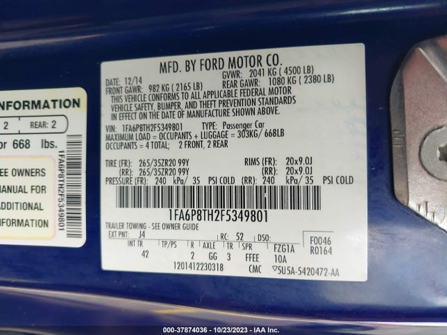 2015 FORD MUSTANG ECOBOOST VIN: 1FA6P8TH2F5349801