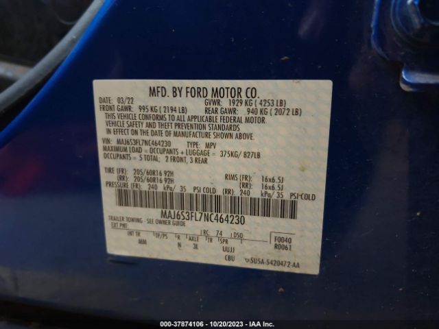 MAJ6S3FL7NC464230 Ford ECOSPORT S
