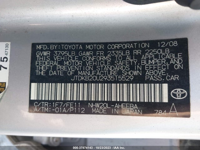 2009 TOYOTA PRIUS JTDKB20U293515529 Photo 8