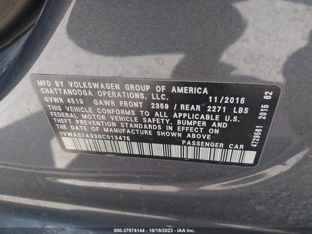 1VWAS7A33GC013475 Volkswagen Passat 1.8t S
