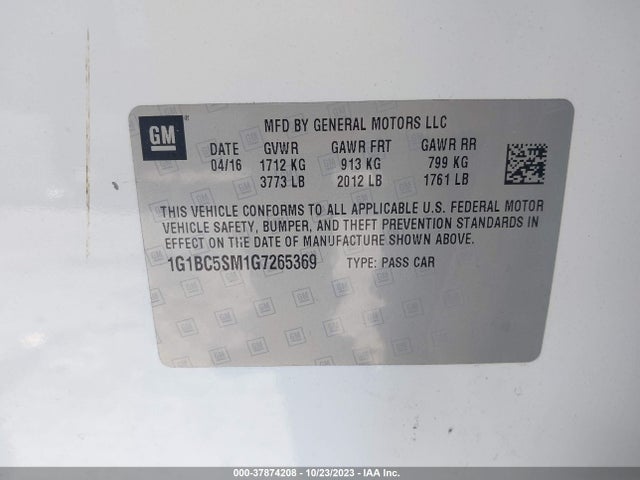 Chevrolet CRUZE LS 2016 1G1BC5SM1G7265369 Image 9