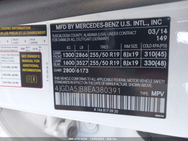 4JGDA5JB8EA380391 Mercedes-Benz M-class Ml 350