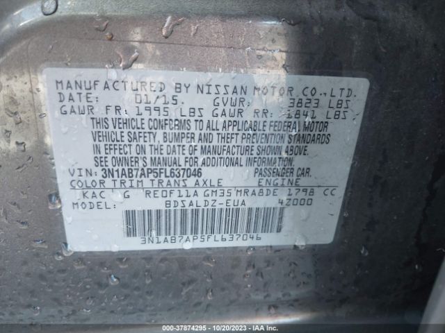 3N1AB7AP5FL637046 Nissan Sentra Sr/sl/s/sv/fe+ S