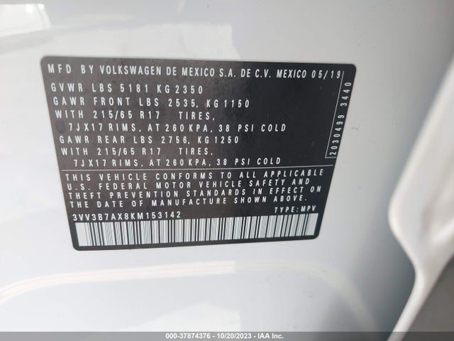 3VV3B7AX8KM153142 Volkswagen Tiguan Sel