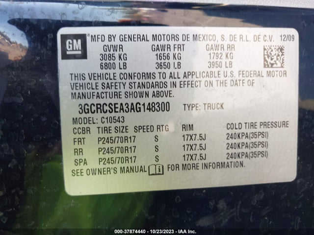 2010 CHEVROLET SILVERADO 1500 LT VIN: 3GCRCSEA3AG148300