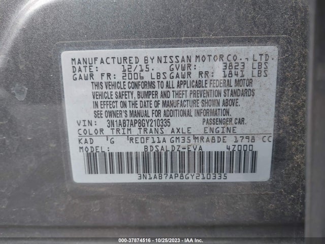 2016 NISSAN SENTRA SV VIN: 3N1AB7AP8GY210335
