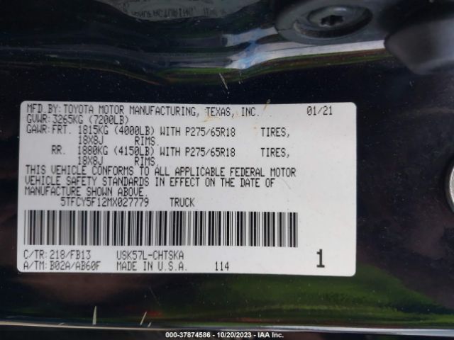 2021 TOYOTA TUNDRA 4WD 5TFCY5F12MX027779 Photo 8