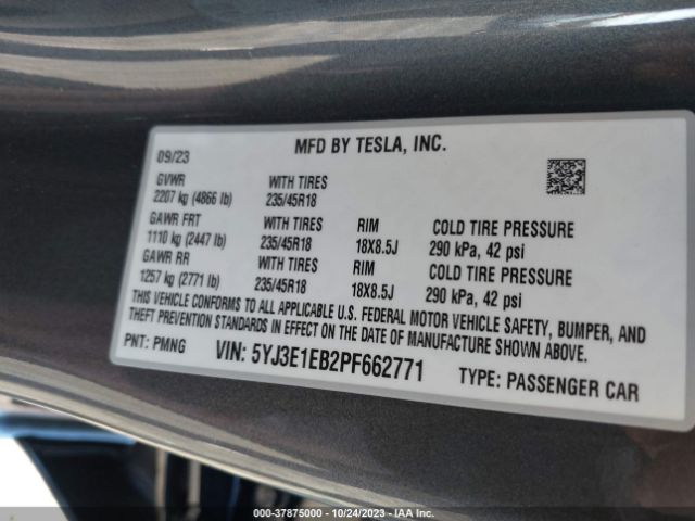 5YJ3E1EB2PF662771 Tesla Model 3 Long Range