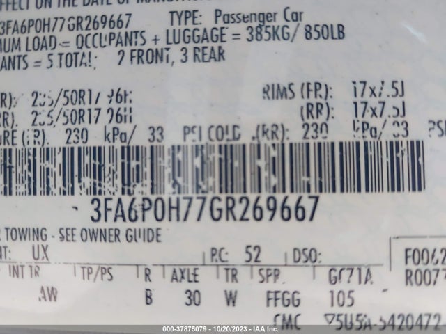 Ford FUSION SE 2016 3FA6P0H77GR269667 Image 9