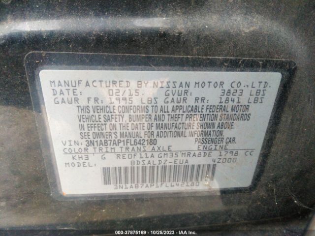 3N1AB7AP1FL642180 Nissan Sentra Sr/sl/s/sv/fe+ S