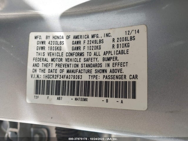 2015 HONDA ACCORD SEDAN LX VIN: 1HGCR2F34FA079063